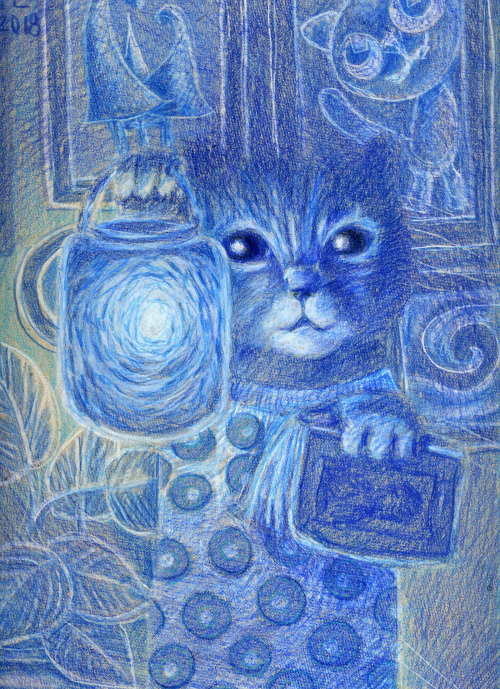 Quién se anima a acompañar en su lectura a esta gatita? (ilustración de Helena Nevmyvako)