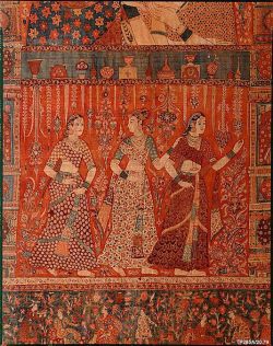 10  Kalamkari Hanging with Figures in an Architectural Setting. India, Deccan, Culture  Islamic Medium