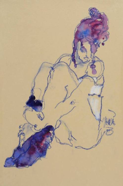 Marie-José Leenders (Dutch, b. 1953, Helmond, Netherlands) - Model With Purple Hair  Drawing: Sumi I