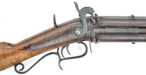A four barrel muzzleloading percussion rifle and shotgun combo produced in the mid 19th century.  Th