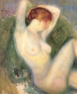 art-centric:  Nude in green chair William James Glackens, 1926 