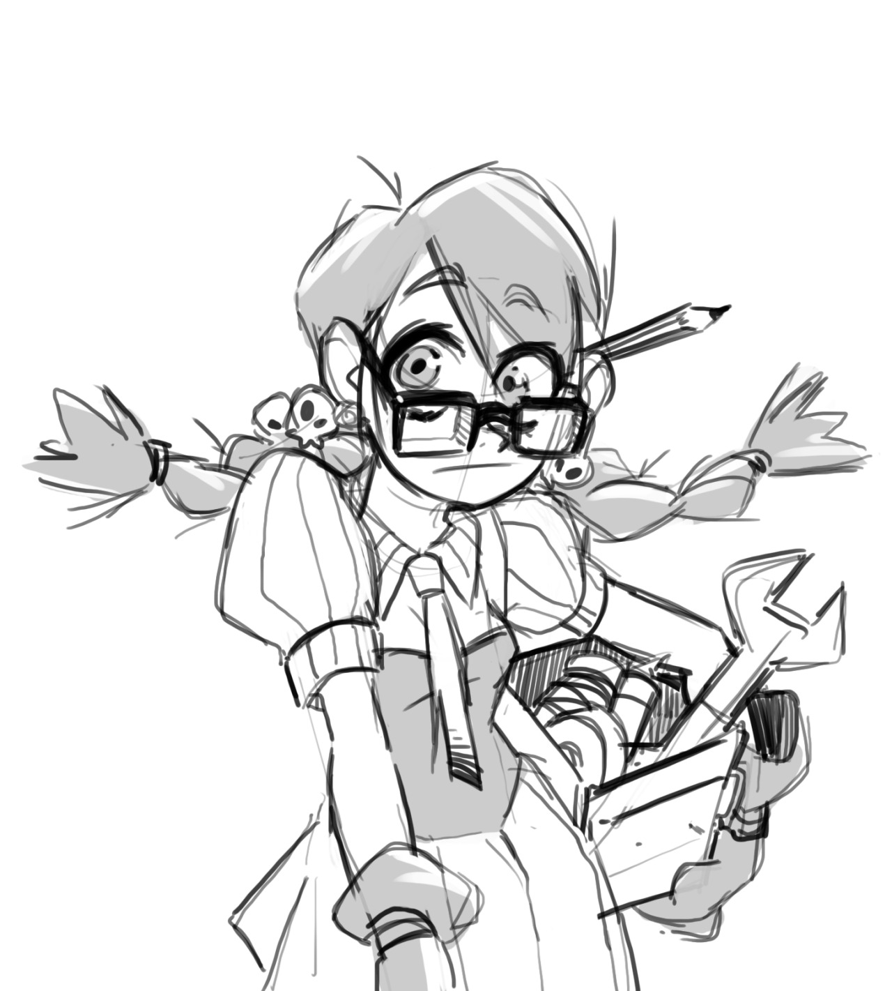 peppertode:  Trying to come up with better designs for my OCs. Nerdy mechanic Mo