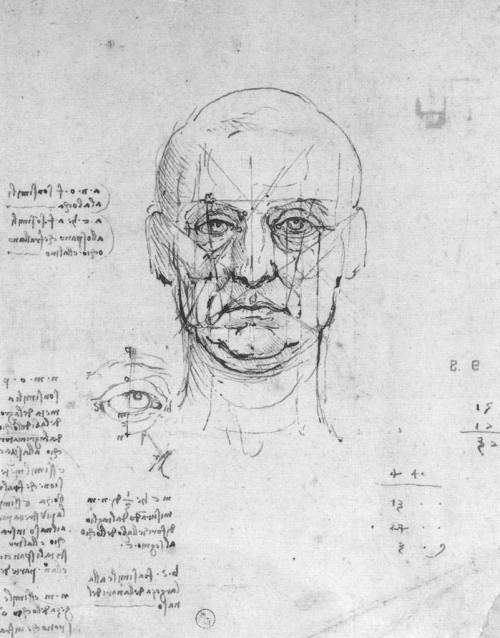 Study on the proportions of head and eyes, 1500, Leonardo Da VinciMedium: ink,paper