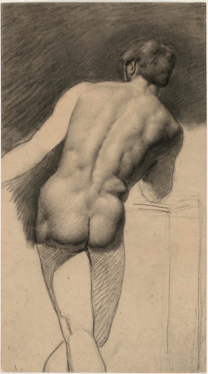 songesoleil:Male nude seen from rear.1842.49.2 x 27.3 cm.Art by Alfred Stevens.(1823-1906).