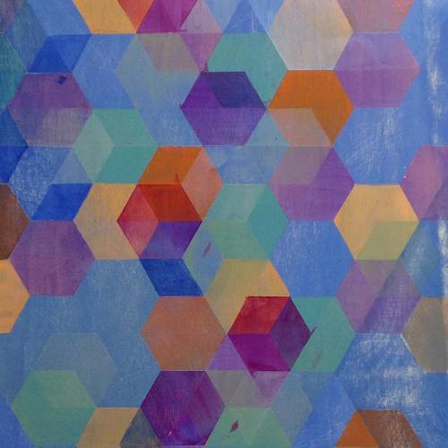 Work-in-progress on one of three 18x14" paintings starting with a lattice of equilateral triang