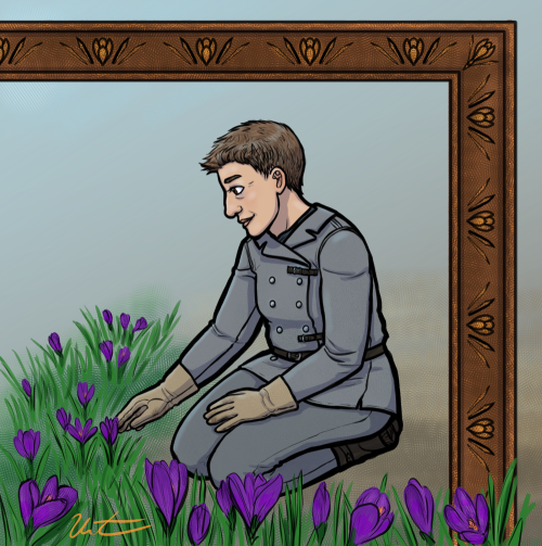 Clement and her crocuses. My second work for A Year In Shaftal, the Elemental Logic fandom event hos