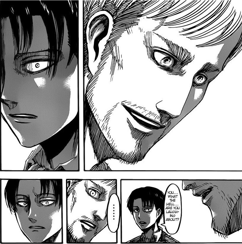 stoned-levi:  camelia04:  Levi’s horrified expression when he sees Erwin smile.