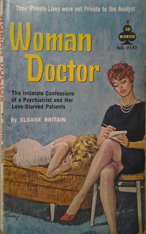 Psychiatrist writing. Woman Doctor. Sloane Britian. Illustration by Paul Rader. Milwood, F142. Tower