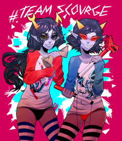 nepetasbulge:  i havent drawn homestuck stuff in forever so i drew team scourge in thigh highs because those two things are great 