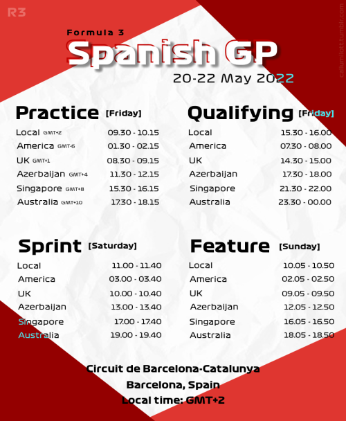 SPANISH GP 2022 ➝ F2 &amp; F3 session times
