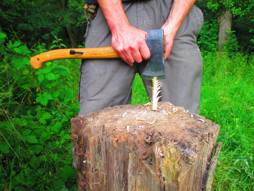 ru-titley-knives:  Getting ready for the evening camp fire with the GB SFA and larch feather sticks . Pics taken by my lovely wife http://coppermoonflower.tumblr.com thanks Love .