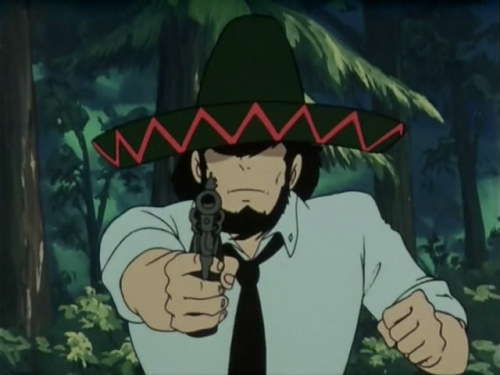 generalyung:Jigen tries on different kinds of hats after all his regular hats get destroyed.I rememb