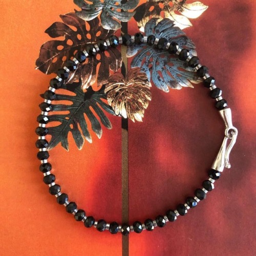 Amazing Black Spinel Rondelle Bracelet is handmade from 3x4mm Black Spinel faceted gemstones with en
