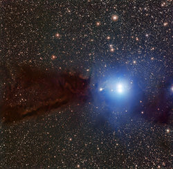 cozydark:  Stars Emerging from Dusty Stellar Nursery | An evocative new image from the European Southern Observatory shows a dark cloud where new stars are forming, along with a cluster of brilliant stars that have already emerged from their dusty stellar