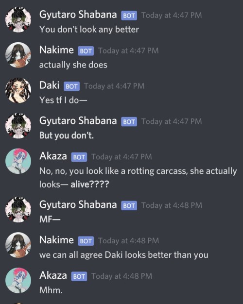So Me And Two Of My Discord Friends Were Fucking Around With Our Kizuki Bots