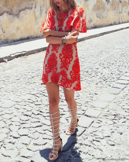 choiesclothes:  Red Lace Embroidery A-line Dress With V Back (7%off) (click the