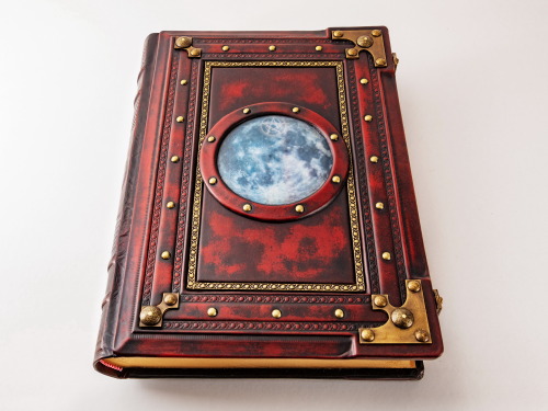 10" x 14" large, aged reddish leather journal. Rich decorated, based on one older version&