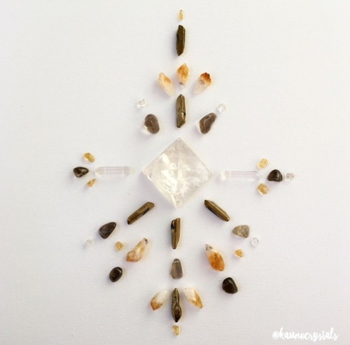 Morning Ray of Sunshine Crystal Grid  Clear Quartz  Gold Titanium Quartz  Citrine Smokey Quartz