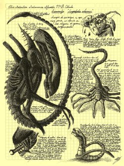 yautjalife:  “Alien Life Cycle, Da Vinci Style”Art by Elkin Salamanca 