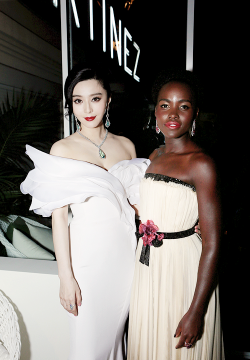 bizarro-sai:  fun–size:  celebritiesofcolor:  Fan Bingbing and Lupita Nyong'o attend the Chopard Trophy party during the Cannes Film Festival  I would watch a fashion show with just these two as the models