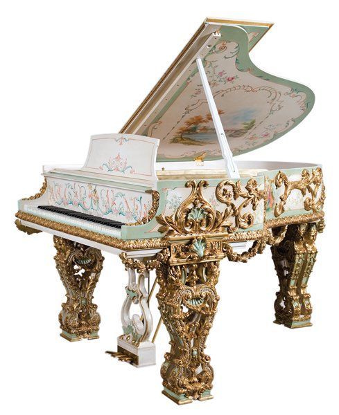 aperfumedpearl:Early 20th century Steinway & Sons M model baby grand piano with a Venetian-inspi