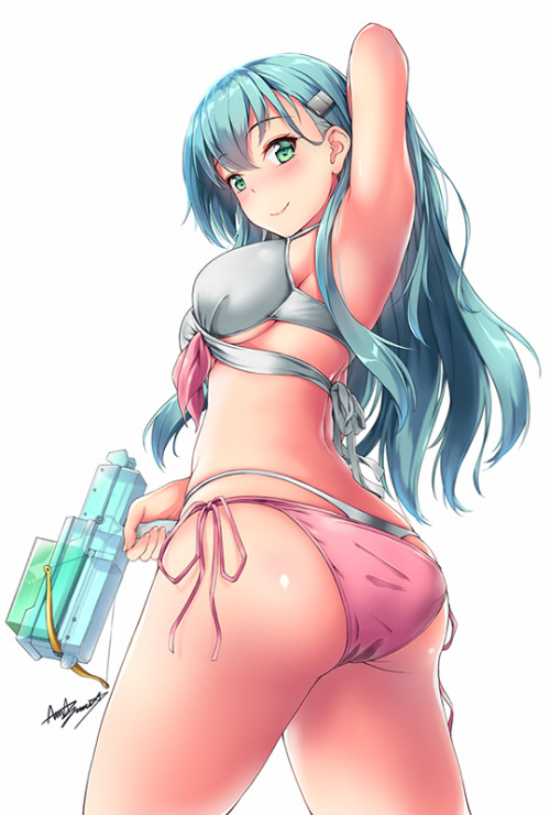 a-titty-ninja: 「水着鈴谷3」 by 淡夢 | Twitter ๑ Permission to reprint was given by the artist ✔.