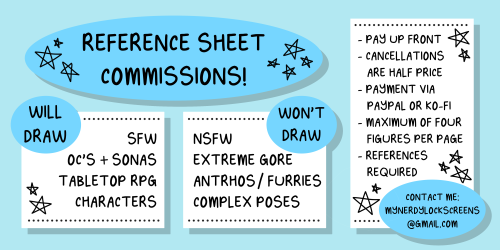 peanut-butter-goddess: i’m opening up reference sheet commissions again! three slots are available f