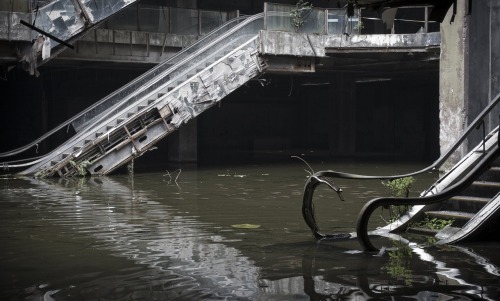 rapunzel69:classicmeevs:ruinationstation:Abandoned mall in Bangkok.theres probably so many dead fish