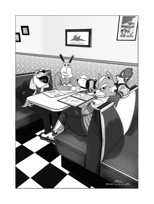 Inktober Day 19/31: Diner (Featuring The legendary Starfox team stopping at a diner where they&r