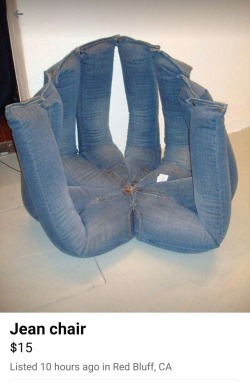 shiftythrifting:  sidneyia: nyanothecat:  shiftythrifting: Sit on the Throne of Jeans   i half expect this abomination to flip over and scuttle towards me like a demented spider  is the center bit its butthole or its mouth? discuss  