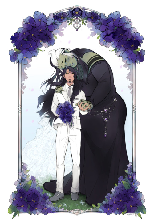 A wedding portrait of Skoen and Eligos, for Rhiann and @eligos-venator★ patreon || website || twitte