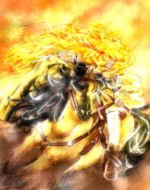 Yang riding into battle scene from hanasaku-shijin’s epic fanfic Eternal ( Ch: 1 here: https://www.fanfiction.net/s/10803781/1/Eternal)  My links are bein wonky sorryy D: