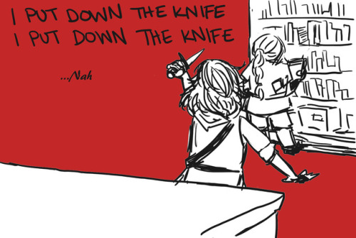 freshwaterbear: freshwaterbear:  honeybunchesofjokes:  honeybunchesofjokes:  Turns out the knife was cursed “I pick up the knife” is now a mini-meme among my party and obviously it just means “I did something impulsive and now it’s going to take