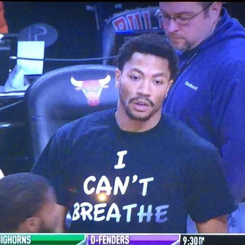 sleepcycled:  Derrick Rose wearing #ICantBreathe shirt in warmups before the game 