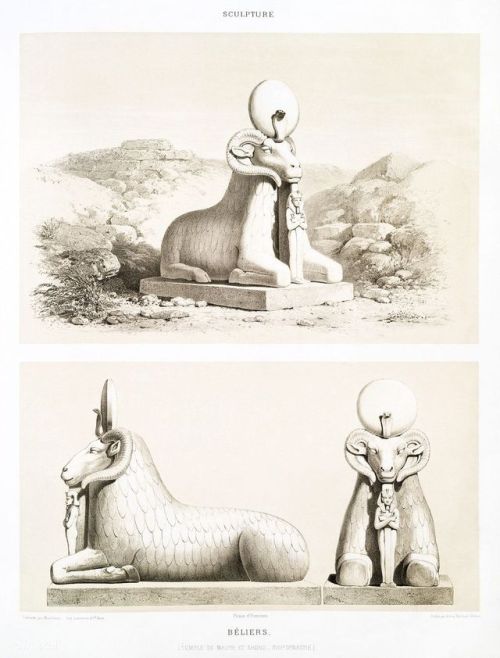 Goat statue of God Khnum, from Histoire de l'art égyptien 1878 by Émile Prisse d'Avennes