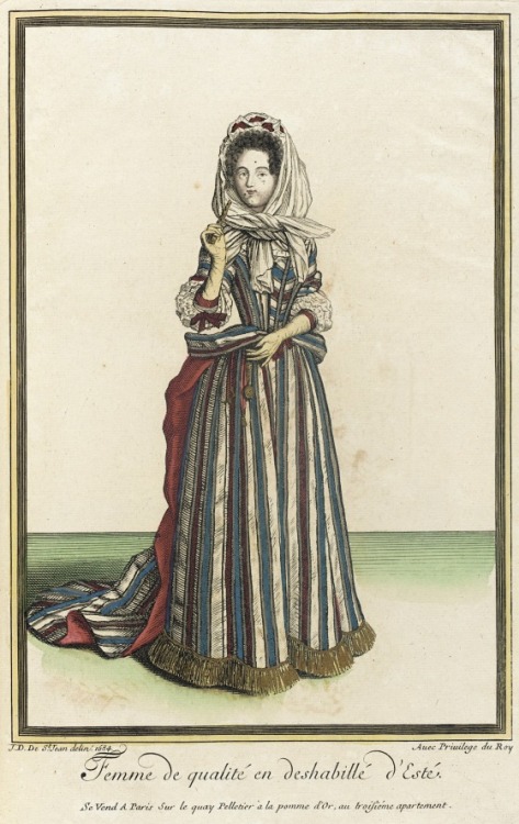 &ldquo;Femmes de qualité en deshabillé d’Esté&rdquo; fashion plate by J.D. de Saint-Jean, 1684