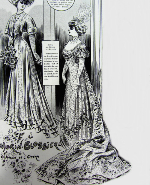 Left: Queen Maud’s coronation soirée dress, 1906. Made of gold lamé covered with