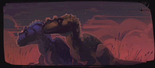 Lil screenshot redraw/repaint of mine and a friend’s Ceratos enjoying a saccharine sunset 