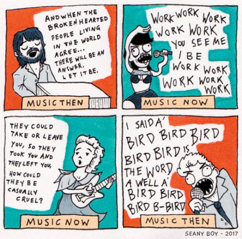 tastefullyoffensive:Music now vs. music then. (by Seany Boy)@ileftmysoulintokyo basically saying the