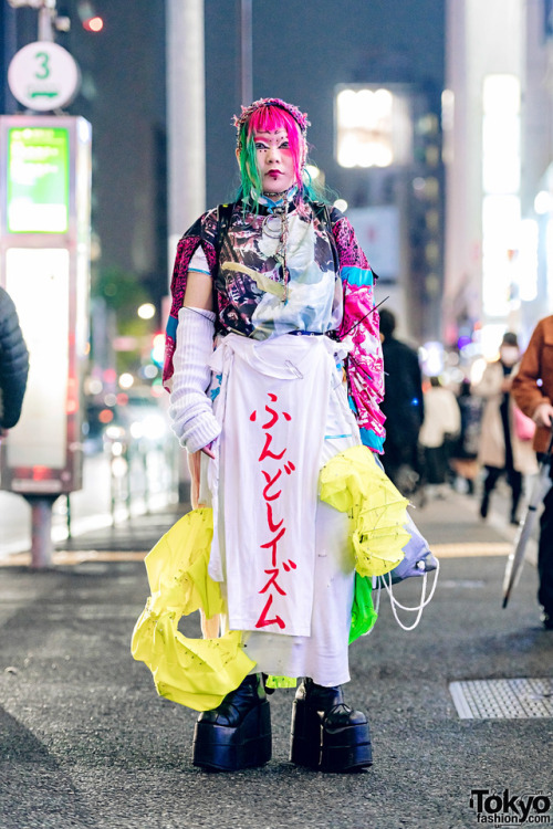 18-year-old Japanese student Sakuran on the street in Harajuku wearing avantgarde mostly homemade an