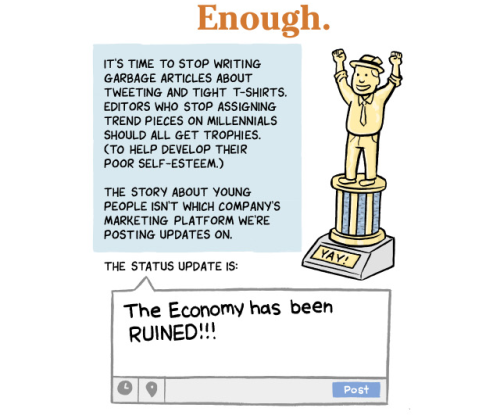 gethighwitheli:godofidea:The Generation We Love To Dump On by Matt Bors