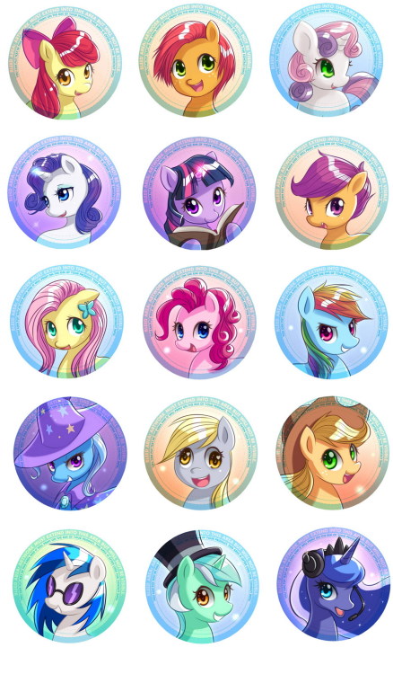 fluffie-ponies:  Pony Buttons for Bronycon.  Was hoping to get more characters but I ran out of time.  C: