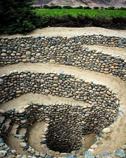 m1male2:The Cantalloc Aqueducts are a work of hydraulic engineering built in the middle of the desert by the ancient Nazca culture (200-700 AD). They are located 4 km. north of Nazca, Peru.Of the 46 underground aqueducts found, 32 are still in operation