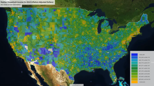 Household income by census tract in the contiguous US