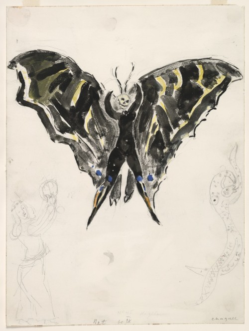 artist-chagall: Bat. Costume design for Scene IV of the ballet Aleko, Marc Chagall, 1942, MoMA: Draw