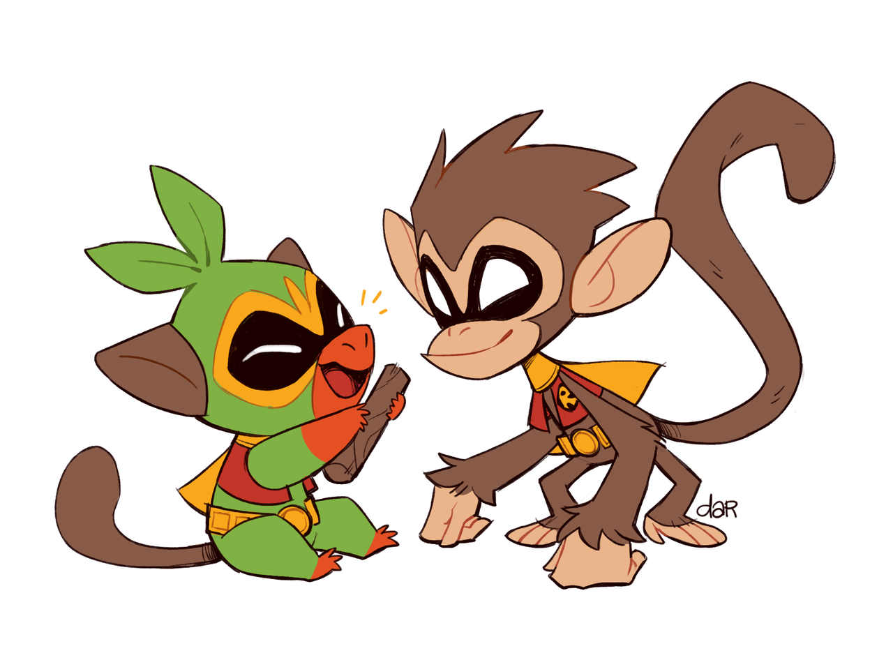 dar-draws: dar-draws: scorbunny + raven and grookey + robin(sadly there’s no chameleon