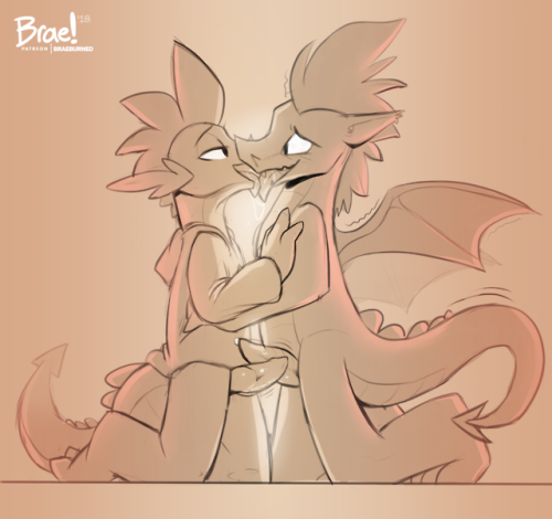 braeburned: Request stream sketch of teen spike and fizzle kissin snoots and rubbin’ bits! just some dragon bros hangin’ out!!!    (get in on the monthly request streams + see stuff like this a week early on my patreon!)     Mmnf~ =//w//=