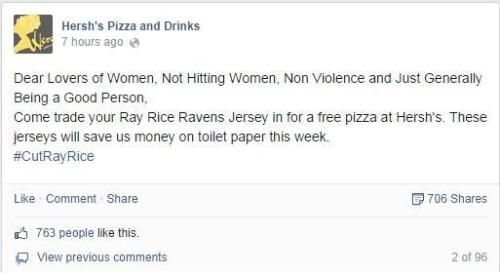 Baltimore Pizza Shop Using Ray Rice Jerseys for Toilet Paper