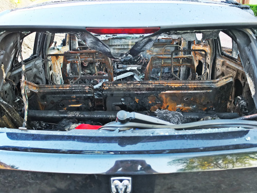A Completely Burnt Out Car That I Saw After Coming Home From The Gym. Looks As If Someone Threw A Molotov