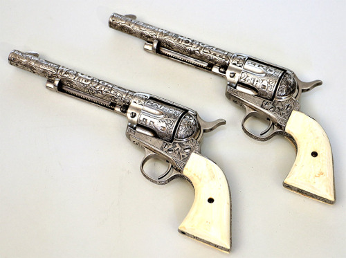 Cole Agee engraved set of Colt Single Action Army revolvers, dated 1907.from Gary Hendershott Antiqu